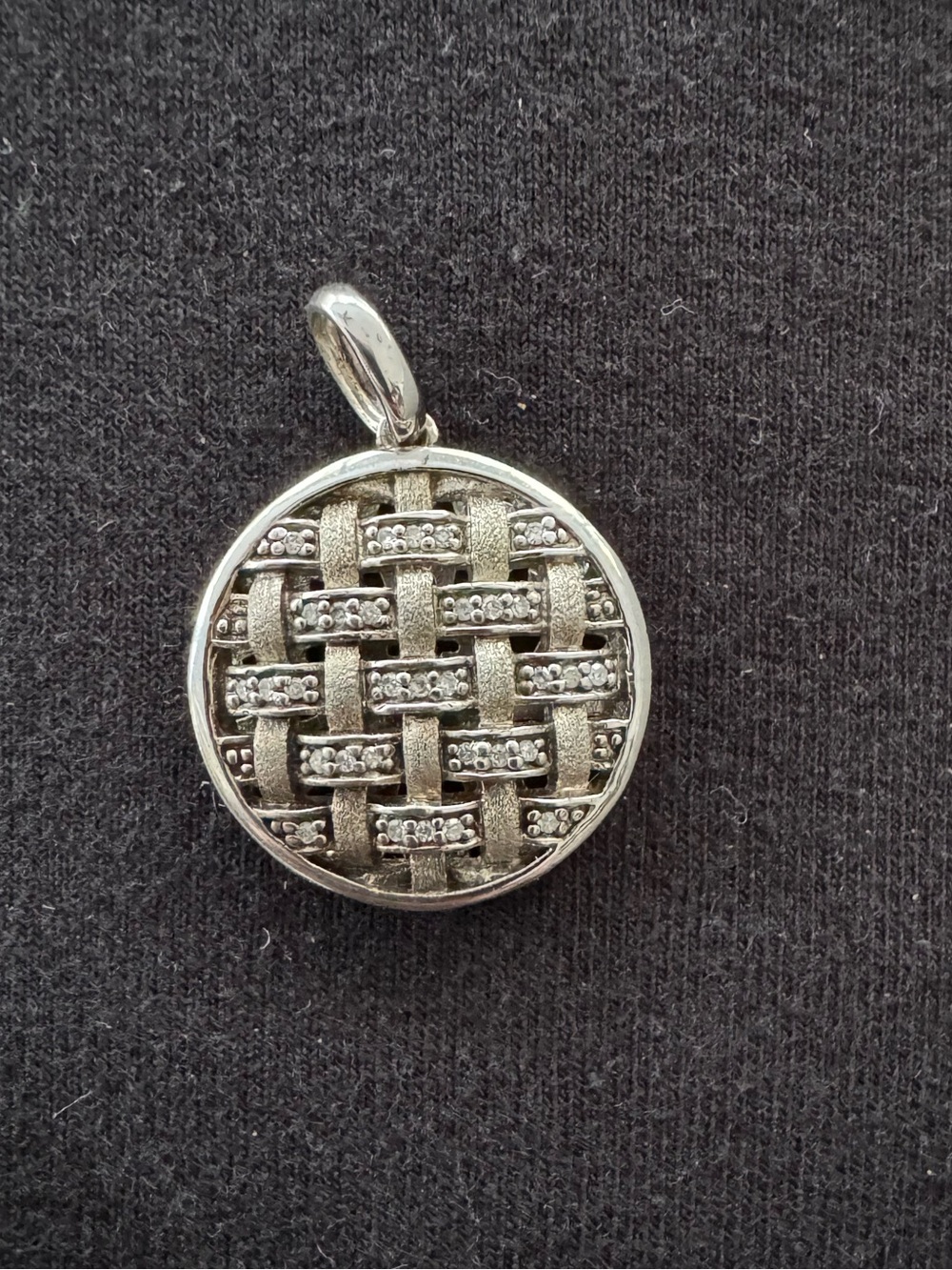 Effy Medium Diamond Pendant Basketweave Sterling Silver